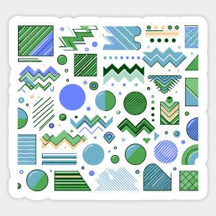 Blue Green 80s Retro Geometric Pattern Sticker